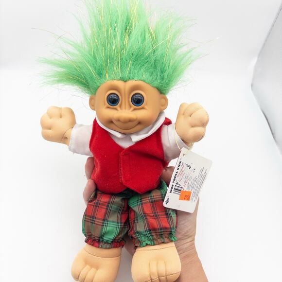 NEW Russ Christmas Caroling Trolls Harmony Boy 8” Plush Doll Green Tinsel Hair - Picture 6 of 9